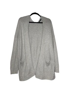 American Eagle Sweater Cardigan Open Front Gray Size L/XL Long Line Knit Cozy